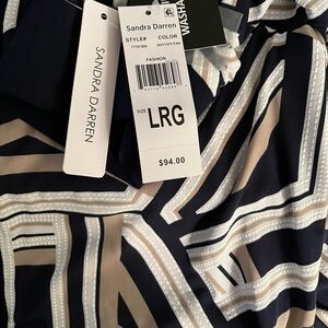 NWT Sandra Darren print shirt dress. Navy cream tan print. Large